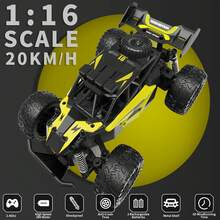 2.4GHz RC Car, 1:16 Scale High-Speed Electric Truck, 20km/H, Dual 1000mAh Rechargeable Batteries, All-Terrain Tires, Shock Absorbing Suspension, Ideal Gift For Boys Aged 6-12 - 黃色 - 查看 2