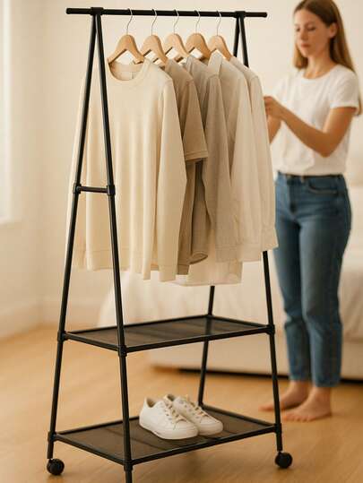 KONTUZ Arara De Roupas Com Rodinha Prateleira Cabideiro De Chão Para Loja Casa Quarto