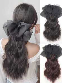 Bowknot Wavy Wig Ponytail Claw Clip, Sweet Low Ponytail Hair Clip For Party, Date