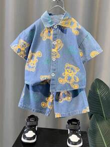 H HIBOBI 2 pièces/Set T-shirt à manches courtes et short pour bébé garçon avec impression d'ours pour l'été