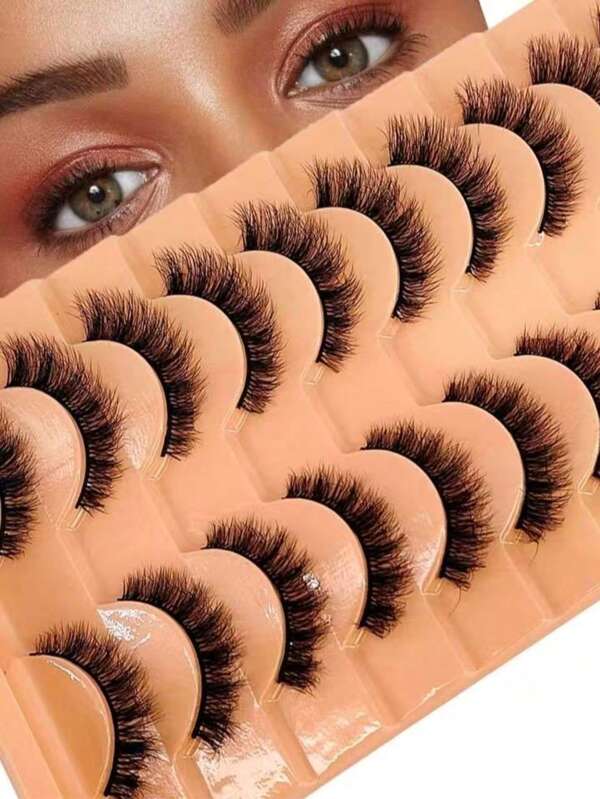 10 Paar weiche, flauschige, natürliche Länge 3D Nerz Wimpern Make-up Set, inklusive lange und kurze Nerk Wips