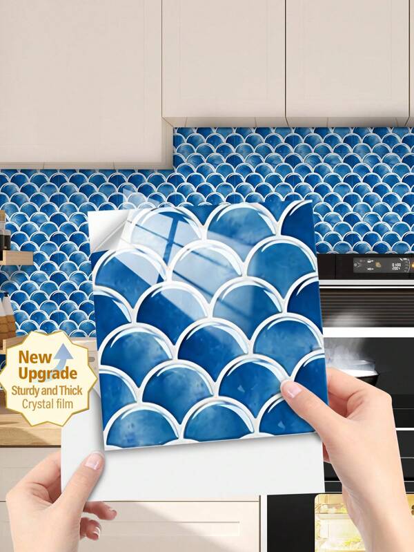 1/12/36pcs Vintage Fish Scale Pattern Simulation Flat 2D Imitation Tile Effect Glossy Kitchen Decorative Stickers, New Upgraded And Thickened Material, Waterproof And Oil-Proof Ready To Peel And Stick Wall Decals, Vinyl Decals, Suitable For Home Decoration, Spring Decorative Items To Make Your Home A New Look, Rama Decorative Stickers