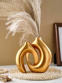 Geometric Design Couple Vase Decor Set, Comfortable Round Bohemian Donut Modern Vase, Nordic Minimalist Decor Vase, Suitable For Modern Fashion Home, Dining Table Center Decor, Bedroom Decor, Contemporary Vase, Bohemian Vase, Round Vase, Donut Vase, Neutral Vase Home Decor Flower Vase Glass Vase