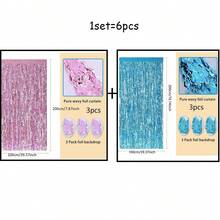 1 套（3 件）6 件 = 粉色蓝色 6 件 - 激光金属丝箔流苏窗帘蓝色和银色/1 套 = 3 件（纯色平波雨帘，丑陋背景窗帘） - 铝箔流苏背景墙帘适用于生日、婚礼、美人鱼、海底、海洋、冰雪派对装饰 - 淺藍 - 查看 17