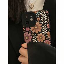1pc Floral Pattern Phone Case With Camera Protection Design, Compatible With Apple 16E 11 Pro Max/12 Pro Max/13 Pro Max/14 Pro Max/15 Pro Max, Apple 16 Plus/16 Pro Max - 黑色 - 查看 3