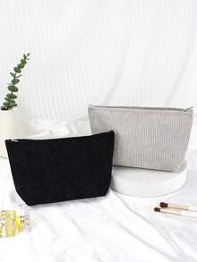 1/2 件新款简约时尚清新灯芯绒化妆包，返校必备便携式化妆包，多功能铅笔盒，化妆刷架适用于宿舍和旅行返校用品 - 彩色 - 查看 5