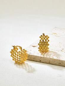 Stainless Steel Perforated Golden Earrings - A - View 7