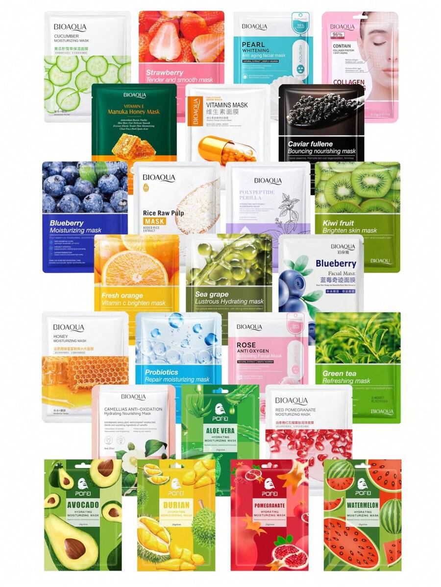 50 MASCARILLAS COREANAS SURTIDAS HUDA NEW Hidratantes Reparan La Piel Seca Antiedad Elasticidad - Multicolor - Ver 1