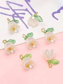 10pcs Pearl, Lily Of The Valley & Plum Flower With 3D Leaf Decorative Beads For Bracelet, Keychain & Pendant DIY Valentines