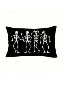 Spooky Halloween Skull Throw Pillow Cover - Zippered, Hand-Washable Polyester Cushion Case For Sofa & Bedroom Decor, 11.8x19.7in Or 17.7x17.7in - Perfect For Home & Party,Fall Decor,Autumn Decor,Room Decor