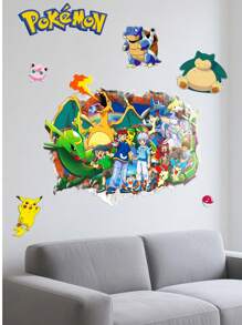 pokemon 1 pièce/set Stickers muraux de salle de bain Pikachu, stickers muraux de chambre, stickers muraux en matériau PVC détachable, convient pour les décorations murales du salon, stickers, décorations murales, stickers en vinyle pour la décoration de la maison, cadeaux de fête, cadeaux d'anniversaire, cadeaux de fête