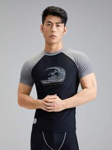 SABOLAY Đồ bơi tay ngắn lướt sóng nhanh khô bó sát phong cách bạn trai cho nam ngoài trời có chức năng chống nắng - màu đen - Xem 5