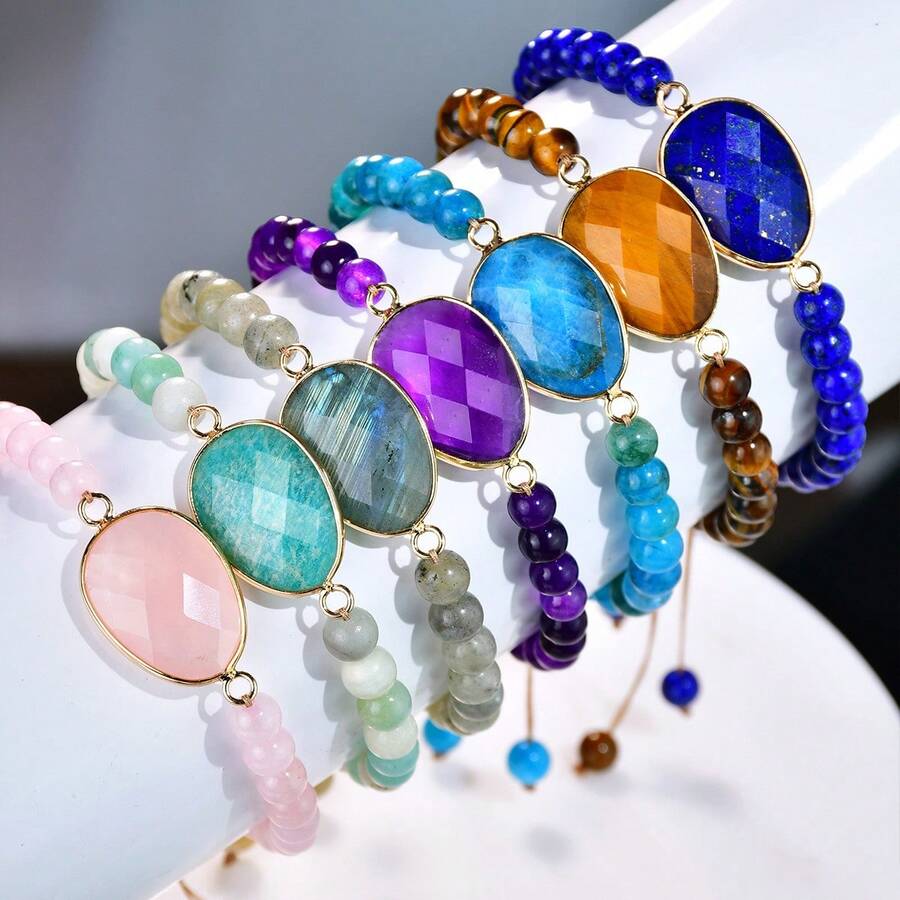 Pulsera de piedra natural - Diseño vintage hecho a mano con cordón trenzado ajustable, elegante y exquisita joyería de cuentas