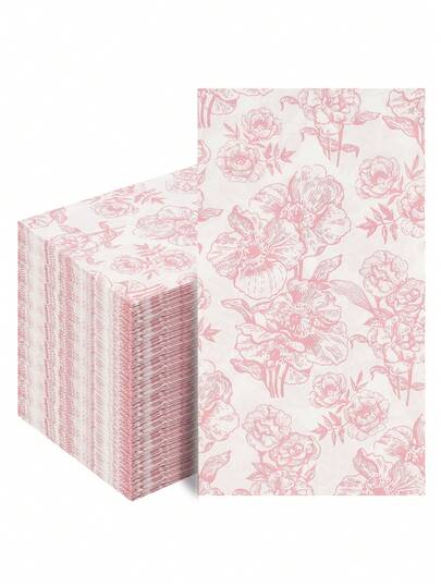 20 件/40 件/60 件/套双层柔软长方形粉色秋海棠花图案餐巾，展开尺寸 33 厘米 X 40 厘米，适用于派对午餐、客用毛巾、装饰品、生日、结婚纪念日、毕业派对