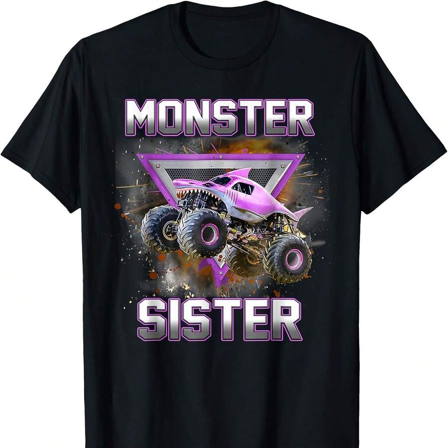 Monster Truck Sister Monster Truck Are My Jam Truck T-Shirt Camisetas - 黑色25 - 查看 1