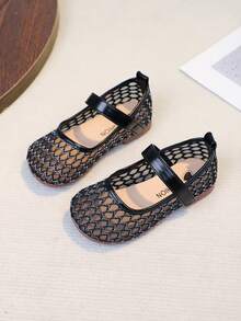 1 par de zapatos planos y sin cordones con diseño de corazón y diamante bordado en malla para niñas, estilo princesa, moda, suaves y ligeros, punta redonda, adecuados para niñas de 2 a 14 años, para todas las estaciones, fiestas y vacaciones - Negro - Ver 2