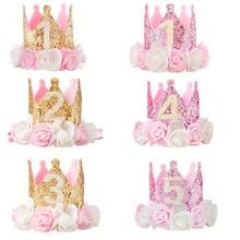 Birthday 1st -5years Pink & Gold Headband Decorations For Girl Gifts Rose Gold Baby Pink Crown Party One Year Old Princess - Gold - View 1