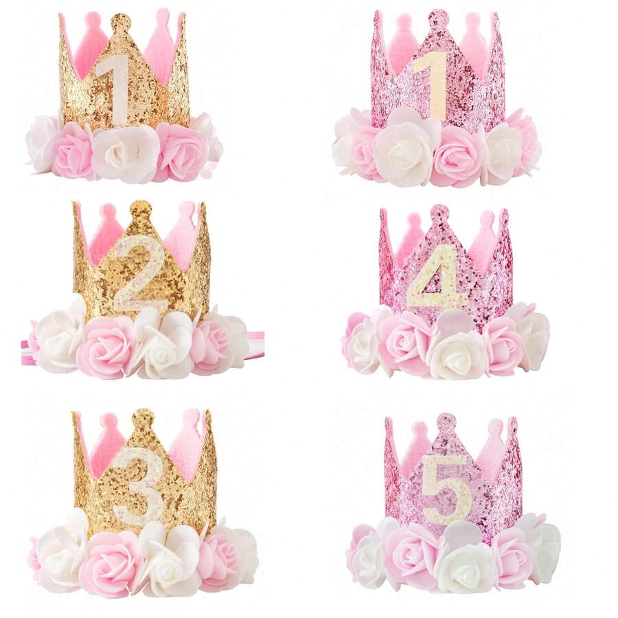 Birthday 1st -5years Pink & Gold Headband Decorations For Girl Gifts Rose Gold Baby Pink Crown Party One Year Old Princess - Gold - View 1