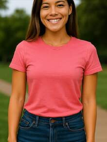 PLAYERA DAMA C/REDONDO M/CORTA AJUSTADO LISO - Rosa Neon - Ver 4