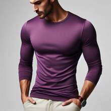 Playera Hombre, Manga Larga, Cuello Redondo, Corte Ajustado - Morado - Ver 2