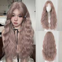 NAMM 28 Inch Ash Powder Long Wavy Wig For Women 2*0.5 U-Shaped Forehead Lace Wig Glueless Heat Resistant Synthetic Small Lace Front Hair Wigs For Girls Daily Party Beginner Use Music Festival Party Street Wear, Sakura Festival, Cosplay Anime Or Costume Use - Pink - View 10