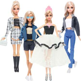 مجموعة ملابس دمية فتاة بطول 11.5 بوصة تشمل فستان حفلة، أعلى كاجوال وبنطلونات، ملابس مكتبية، 4 مجموعات ملابس دمية + 5 إكسسوارات جميلة + 4 أزواج من الأحذية، ألعاب تزيين الدمية هدية عيد ميلاد وحشو جوارب عيد الميلاد (الدمية غير مشمولة)