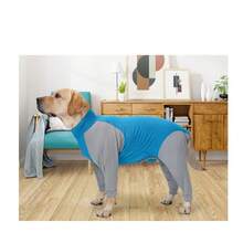 舒适的四季宠物狗连体衣，防脱毛全身套装，柔软针织涤纶和氨纶，适合中大型犬种 - 适合金毛猎犬、拉布拉多犬、边境牧羊犬、萨摩耶犬 - 粉色 - 查看 6