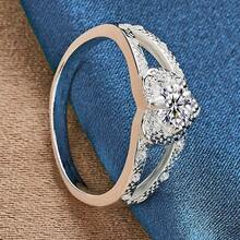 1 件 925 纯银镀心形锆石戒指，女士订婚戒指，防过敏，适合日常和婚礼场合，情人节礼物珠宝 - 銀色 - 查看 4