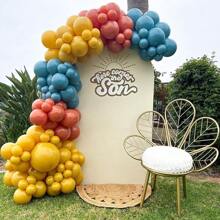 Here Comes The Son Balloon Arch Garland Kit 147Pcs Boho Retro Dusty Blue Burnt Orange Mustard Yellow Balloons For Baby Boy Shower First Trip Around The Sun Sunshine Theme Birthday Party Decorations