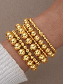 13/6 件波西米亚风格女士 CCB 串珠手链套装，简约星形、心形、圆形串珠设计，轻巧优雅，适合日常生活和派对首饰，是少女首饰的理想礼物 - 金黃色 - 查看 3