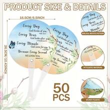 Christian Church Plastic Fans Religious Handheld Fan Bulk Religious Gifts Fans Thick Plastic Fans With Plastic Handle For Church Women Men Decoration Gift (Nature, 50pcs)