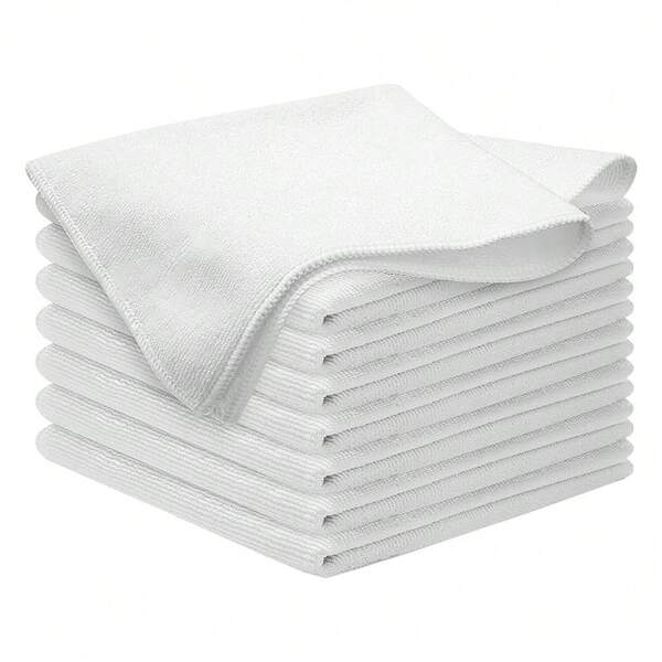 4/8/12 White Cleaning Square Towels (20 * 20cm), Microfiber Material, Quick Drying And Absorbent, Suitable For Kitchen Cleaning, Hotels, And Restaurants