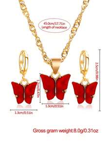 5pcs/Set 1pc Girls PU PU Watch Band Fashion Rhinestone Decorated Star Pattern Round Dial Quartz Watch &4pcs Butterfly Jewelry Set For Everyday Life Back To School - Red - View 6