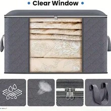 2Pack Clothes Storage Bag, Foldable Storage Bin Closet Organizer With Reinforced Handle, Sturdy Fabric Blanket Storage With Clear Window, Storage Containers For Clothing, Bedding, Gray - 灰色 - 查看 9