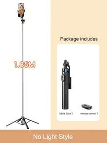 STICKMAG 1.85M 无线蓝牙自拍杆四脚架，配备 LED 三档可调美颜灯，360° 旋转不锈钢防抖三脚架自拍杆，手持落地式兼容 iPhone16、15、14、13、12、11e/Max/Pro/Xs/Xr/X/Plus，兼容三星 Galaxy S25/S24/S23/S22Ultra 等安卓智能手机兼容 安卓手机适用于暑假、旅行、补光、户外活动、直播 Vlogging 设备