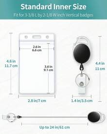 Uniclife - Paquete de 2 soportes para insignias, vertical de plástico transparente con carrete retráctil de insignia, mosquetón con clip, protector de tarjetas de crédito, tarjetas de proximidad, - Transparente - Ver 2