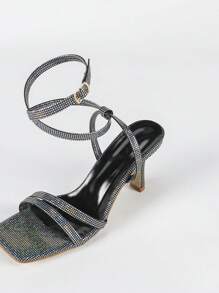 Women's High Heel Sandals, Criss-Cross Design With Black Laser Highlight Upper, Party Style Lace-Up High Heel Sandals, Sexy High Heel Sandals Suitable For Fashion Parties, Commuting, Shopping, Night Out, Iridescent Effect