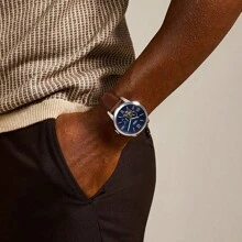 Fossil ساعة Townsman Vintage التلقائية للرجال ME3110 باللون الأزرق والوردي والبني والرذاذ S ساعة كاجوال مناسبة للارتداء اليومي هدية عيد ميلاد للرجال والأصدقاء