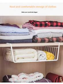 1 Piece Hanging Under Desk Storage Basket, Multi-Layer Storage Rack, College Dorm Desk Storage Basket, Kitchen Spice Rack, Extra Large Modern Vertical Storage Rack - No Installation Required, Wire Mesh Basket, Space Saving, Suitable For Kitchen, Dorm, Office - Simple Open Storage Box, Easy To Install, Kitchen Organization Tools, Storage - White - View 2
