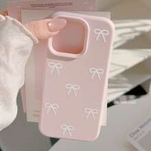 1pc Small Pink Bow & Blue Lace Bow Decor Phone Case Compatible With Apple