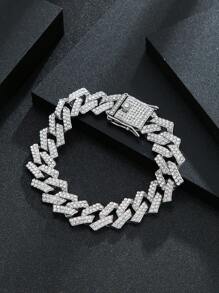 1pc Luxury Rhinestone Embellished Exaggerated Chain Bracelet, Fashion Jewelry , Suitable For Individuals