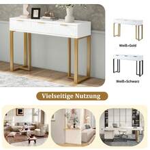 Modern Console Table With Drawers, Gold-Colored Frame, Adjustable Foot Pads And Elegant Handles (White + Gold) - Gold + White + MDF - View 8