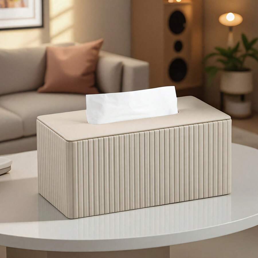 Elegant Italian-Style Tissue Box, Roman Column Striped PU Leather Tissue Box Holder, Suitable For Living Room, Bathroom, Bedroom, Dining Room And Car / Durable And Fashionable Tissue Dispenser Bathroom Accessories - Multicolor - View 1