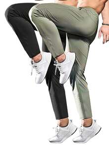 Hidkat  2 Packs Men's Sweatpants Lightweight Active Pants Quick Dry For Running ,Jogging ,Yoga,Golf With Zipper Pockets - Black/Khaki - View 2