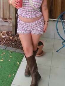 Women's Summer Bloomers Shorts Plaid Print Low Waist Tiered Frill Bodycon Short Pants Micro Shorts Bottoms Y2k Pettipants Streetwear - Pink - View 6