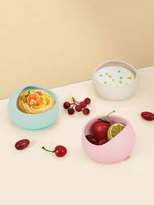 1个带吸盘的硅胶碗，婴儿喂食碗，儿童餐盘，柔软硅胶材质，婴儿硅胶餐具，幼儿餐具，实用第一阶段喂食碗，婴儿礼物 - 彩色 - 查看 2