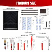 Paint Roller Kit With Frame & Tray (Red) - 9-Inch Wall Painting Tools Set For DIY Home Renovation - Burgundy - View 2