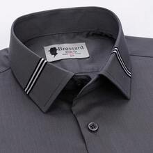 [Tedelon]56% Polyester 40% Cotton 4% Spandex ,Slim Fit Dress Shirt -Formal/Casual Shirt With Contrast Collar & Cuff Details, Breathable Cotton Blend For Business - 深灰色 - 查看 1