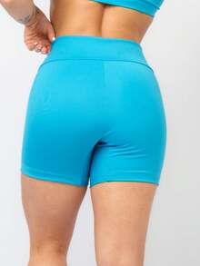 Kit 2 Women's Fitness Shorts High Waist Zero Transparency Blackout Gym Basic Bermuda Shorts Women's Crossfit Yoga - 黑色+綠松石色 - 查看 4