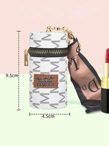 Uma bolsa clássica vintage com zíper decorado com um cachecol, portátil e multifuncional, com um porta-chaves clássico, uma pequena bolsa clássica vintage e acessórios. Inclui um chaveiro tipo carteira rosa, um chaveiro com estampa vintage e elegante em formato de caixa de batom e uma bolsa para guardar fones de ouvido Bluetooth. - Multicolorido - Ver 23